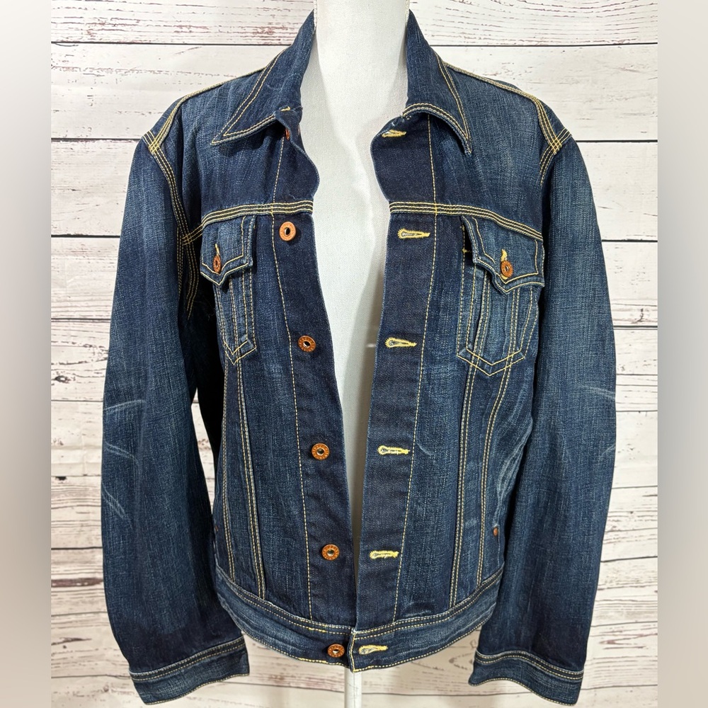 AG Adriano Goldschmied the Moore Women’s Dark Denim Collared Jean Jacket Size L